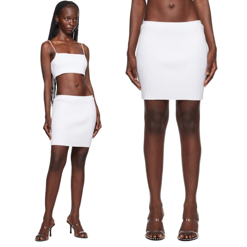 ALEXANDER WANG White Crystal Rib Knit Stretch Miniskirt Size S